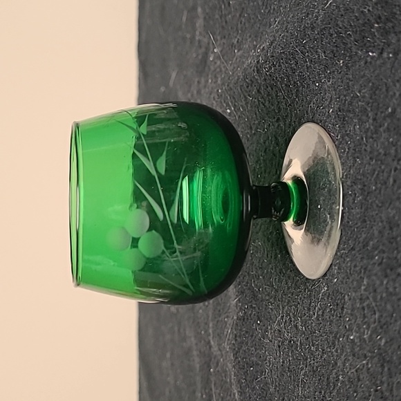 Source Unknown Dining Vintage Mini Green Etched Glass Brandy